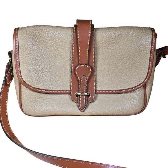 Dooney & Bourke Vintage Equestrian Pebbled Leather Shoulder Bag Cream Brown - Picture 1 of 9